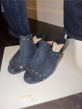 Jimmy Choo Navy Suede Open-Toe Studded Mule